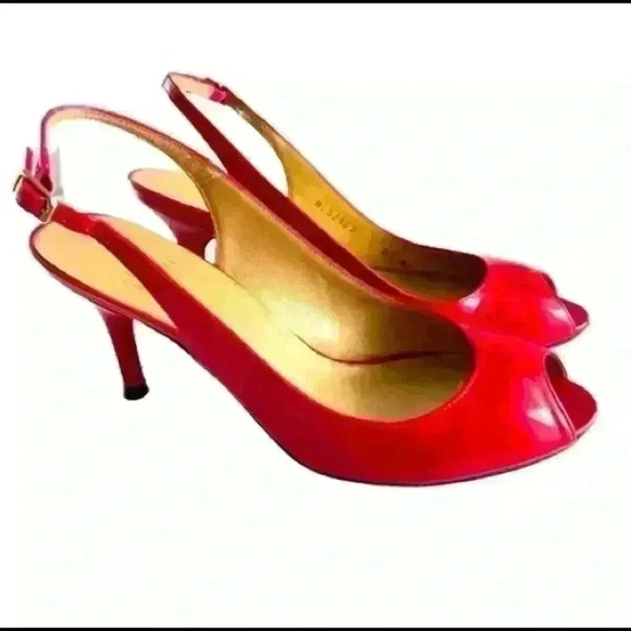 STUART WEITZMAN RED LEATHER Y2K SLINGBACK OPEN TOE KITTEN HEELS SANDALS SIZE 6.5 - Picture 1 of 12